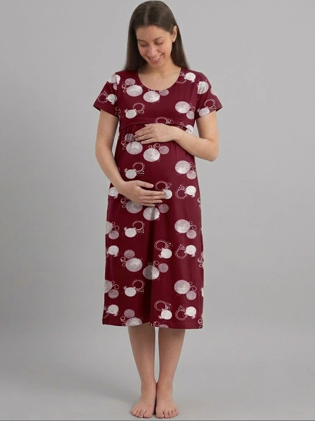 Evamomies Women Cotton Printed Maternity Nighty for Nursing & Feeding