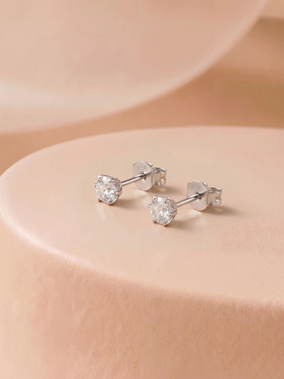 HighSpark 92.5 Silver Cubic Zirconia Studded Round Studs Earrings- 3mm