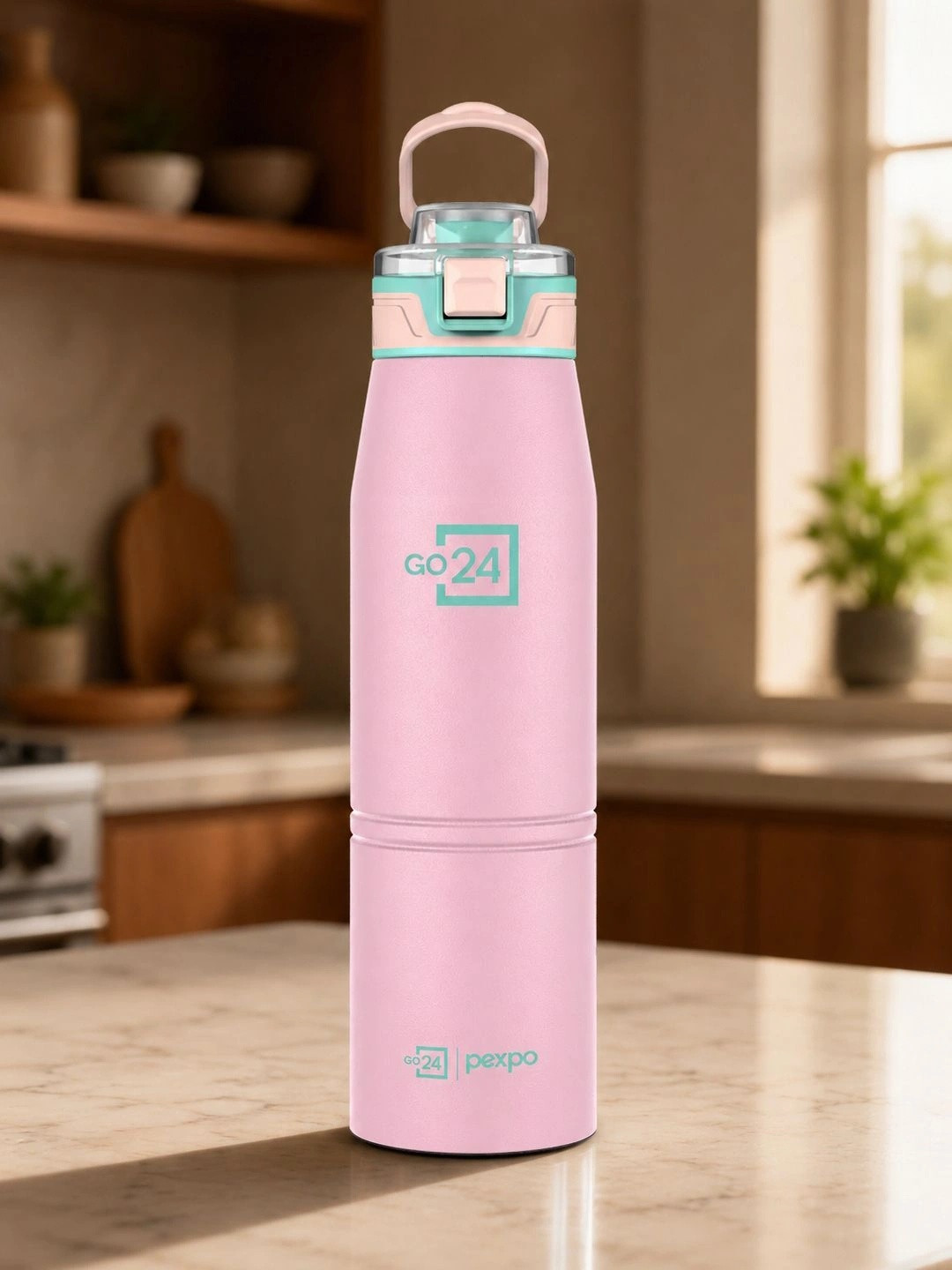 Go24 Atlas Baby Pink 3 Layer Insulated Stainless Steel Water Bottle 940ml