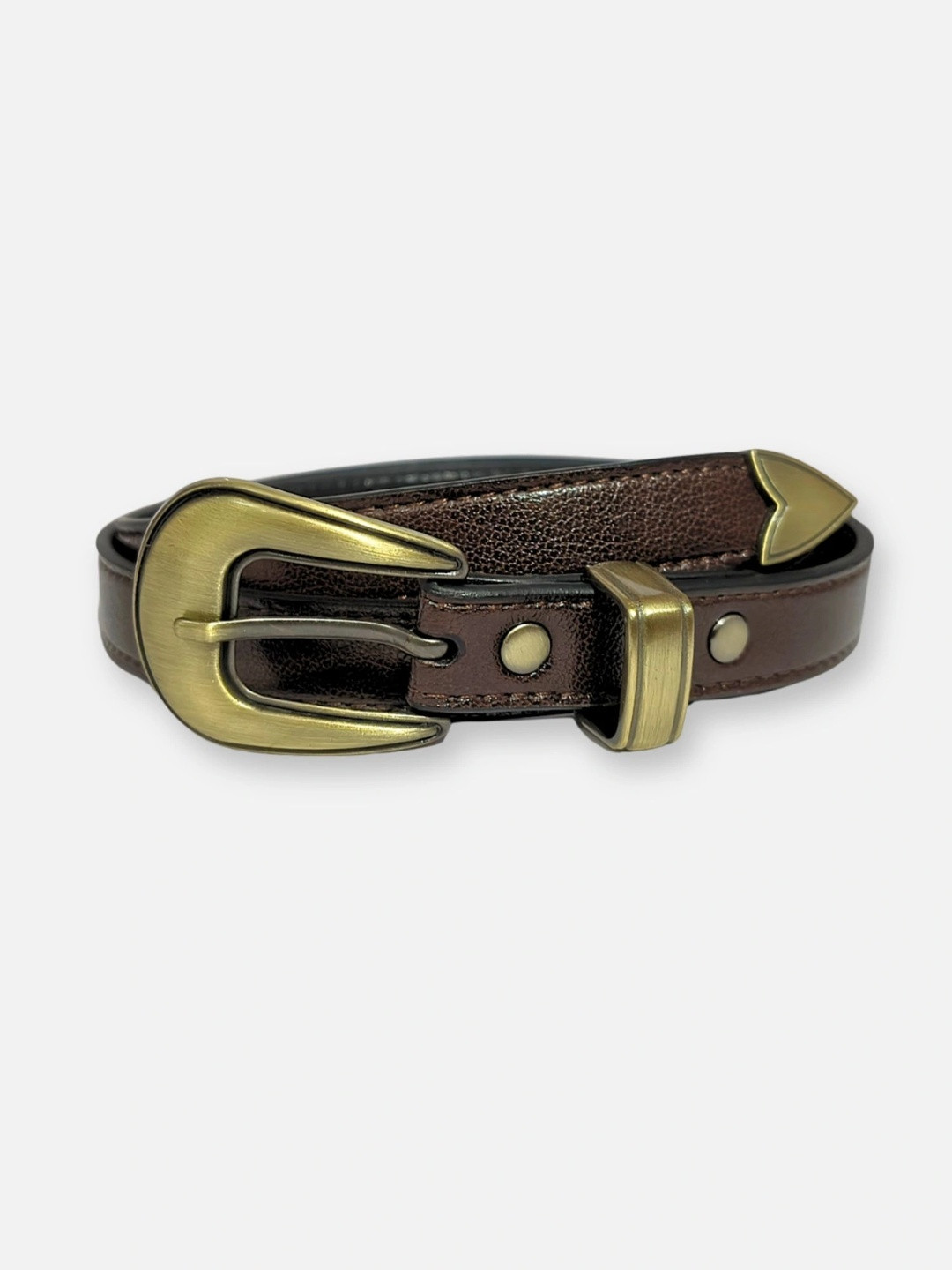 Punnu Brown Vegan Leather Slim Western Belt