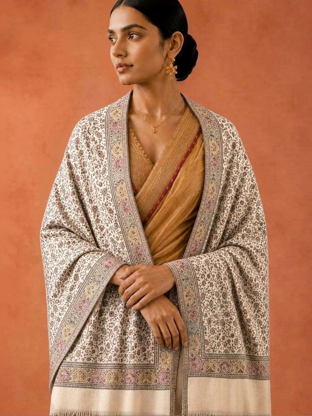 Sangria Women Paisley Woven Design Pashmina Wool Blend Fringed Border Stole