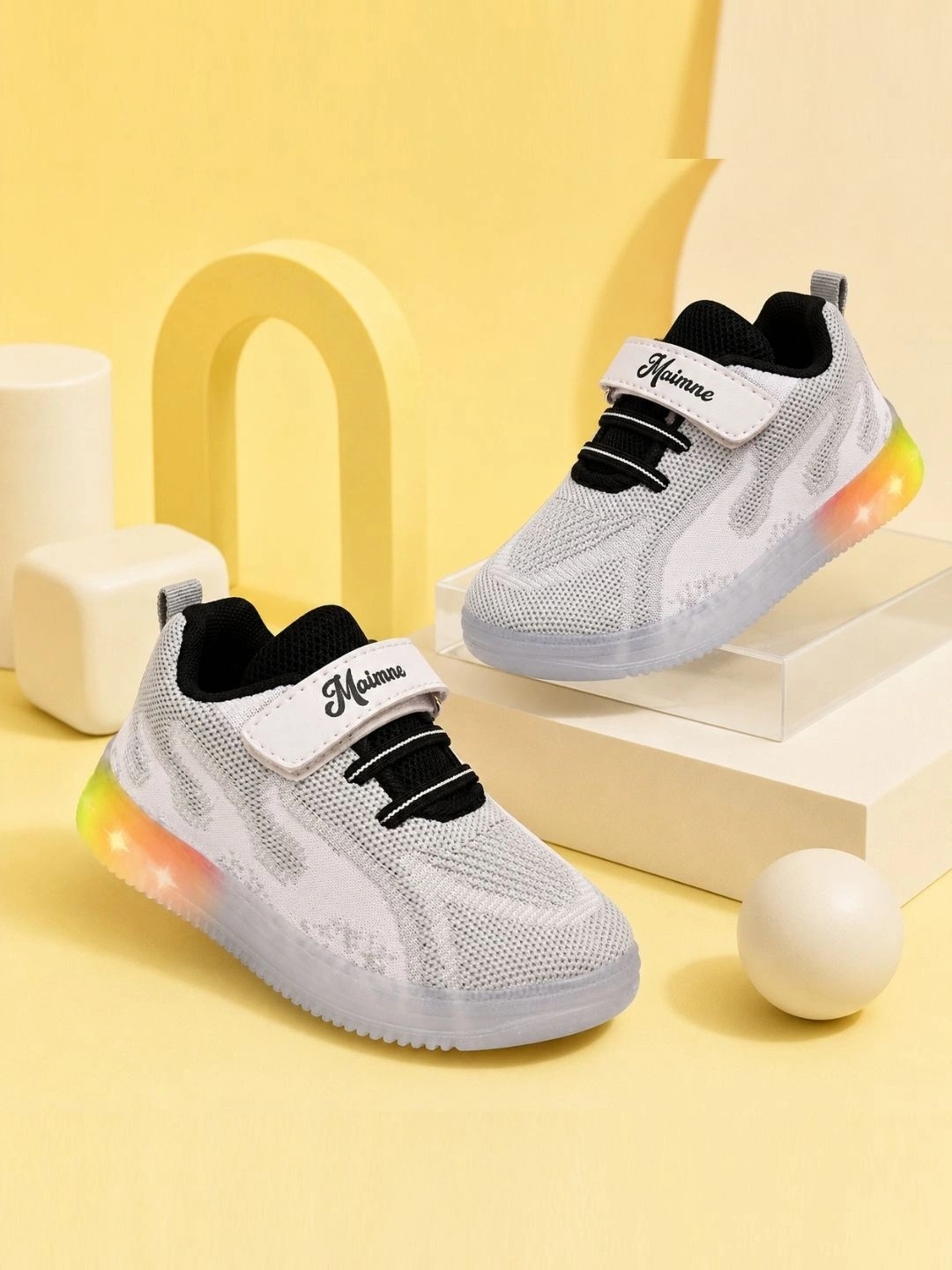 MAIMNE Unisex Kids Textured Knitted Fabric LED Sneakers