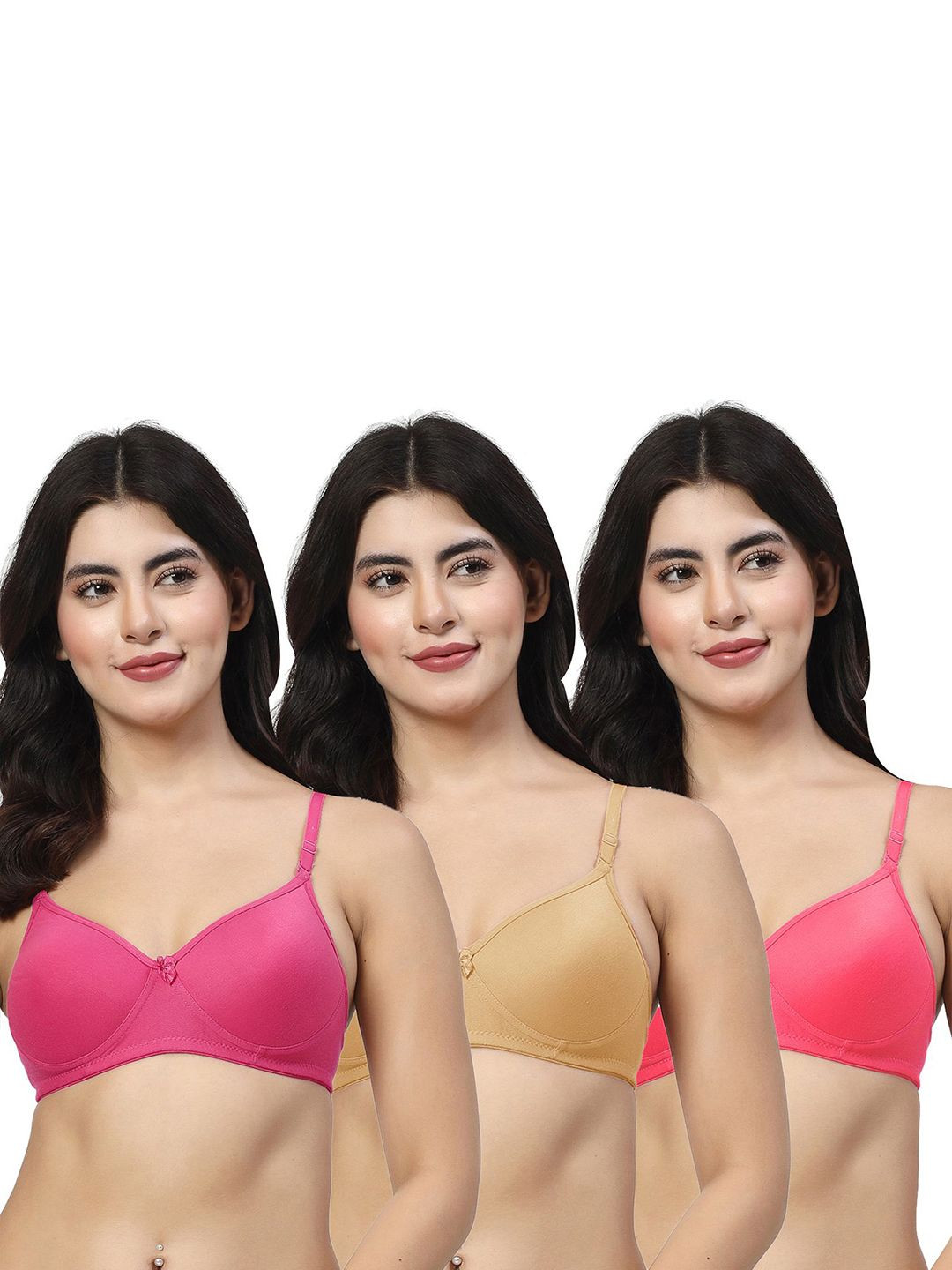 LILY Maofcigam Women Pack Of 3 Full Coverage Seamless Heavily Padded Regular T Shirt Bra