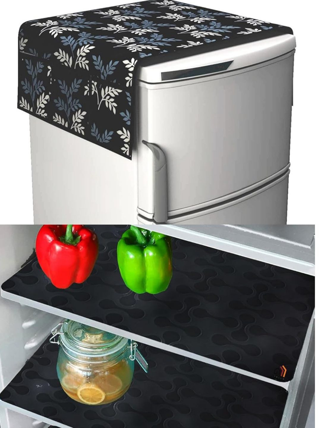 CROSMO Set Of 4 Multicoloured Polyester Fridge Top Cover With 3 Fridge Mats