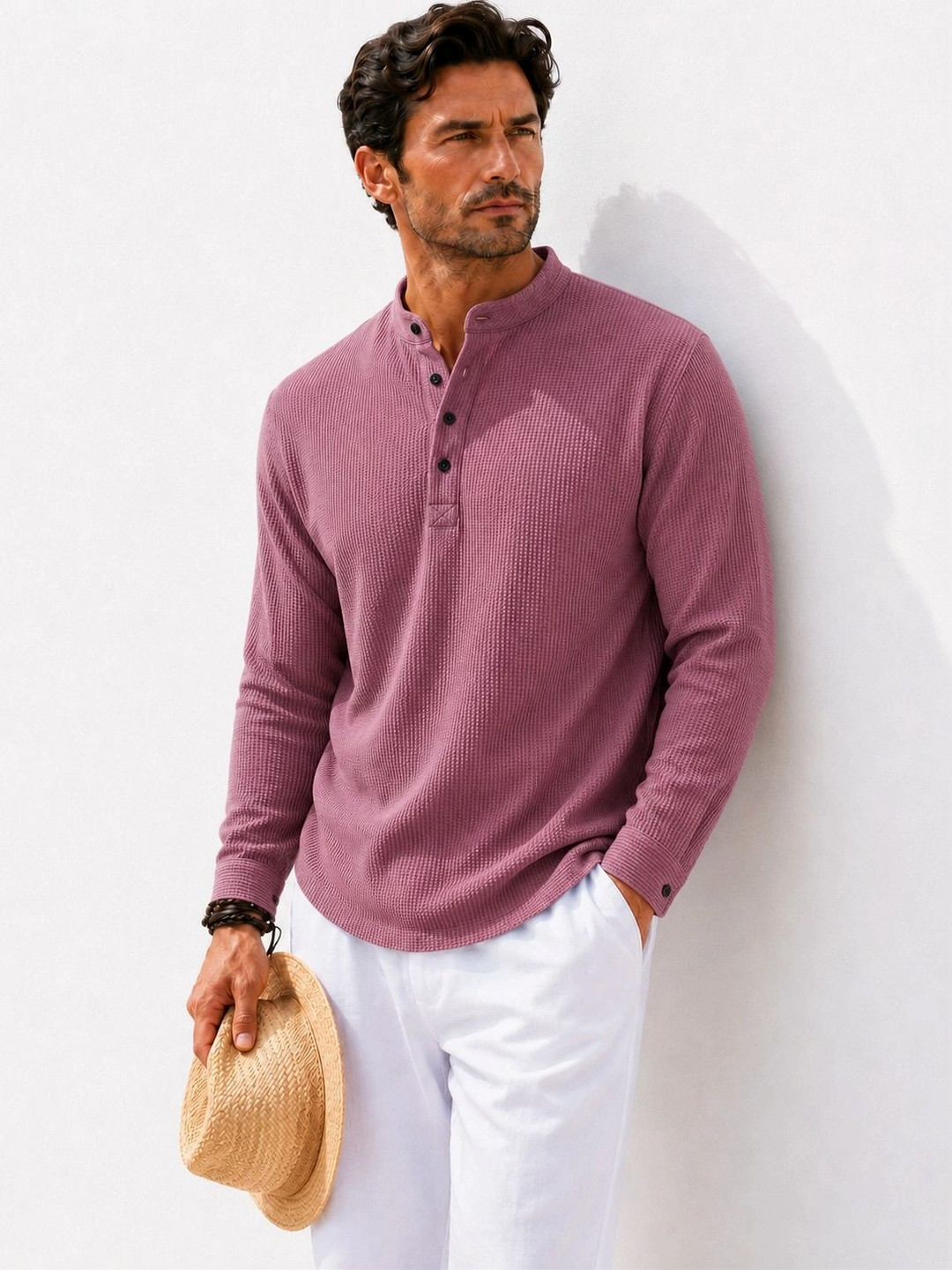 HOODLER Men Band Collar Kurta