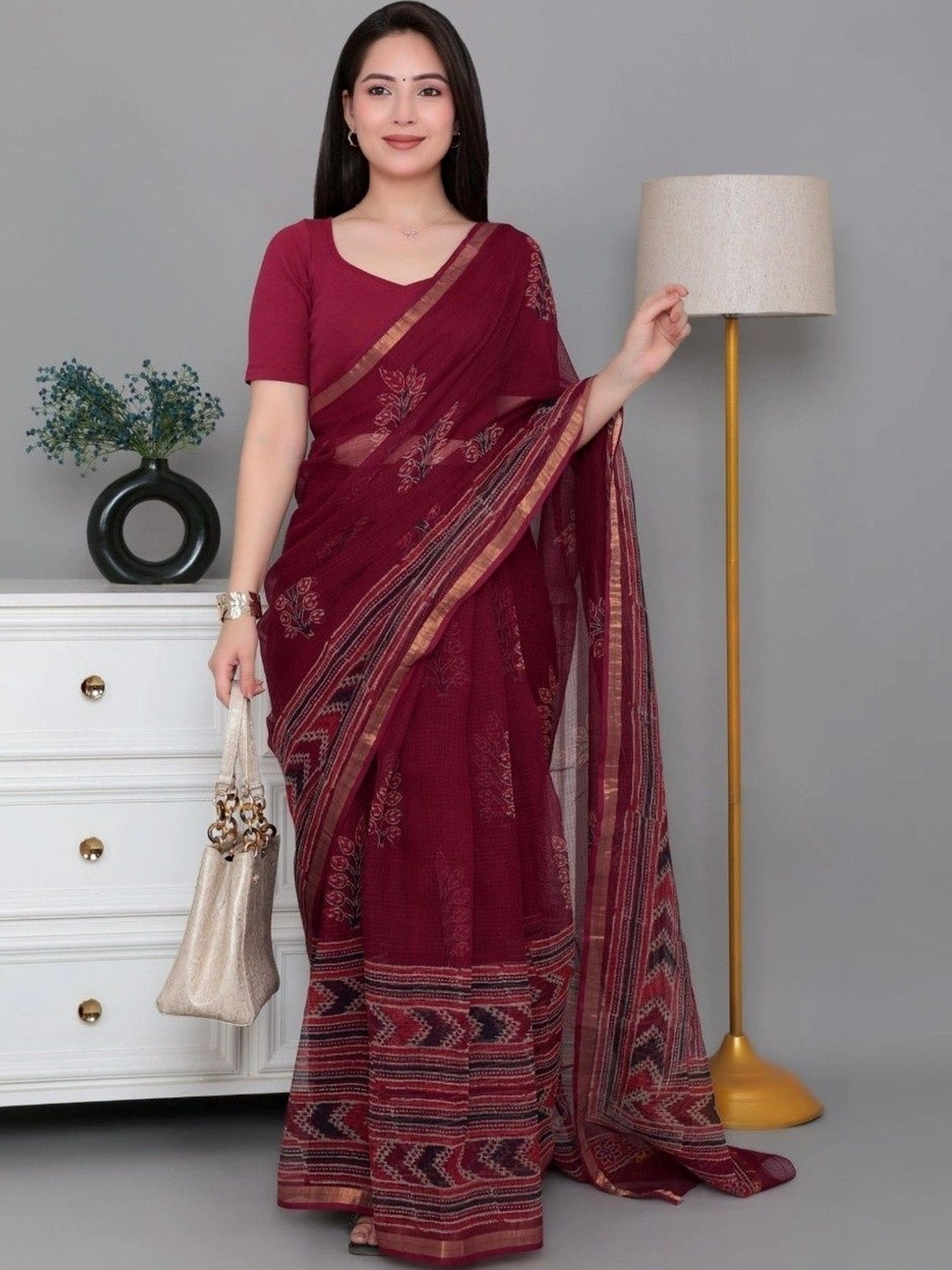 Mlada Women Ready to Wear Square Neck Half Sleeves Solid Cotton Saree Blouse