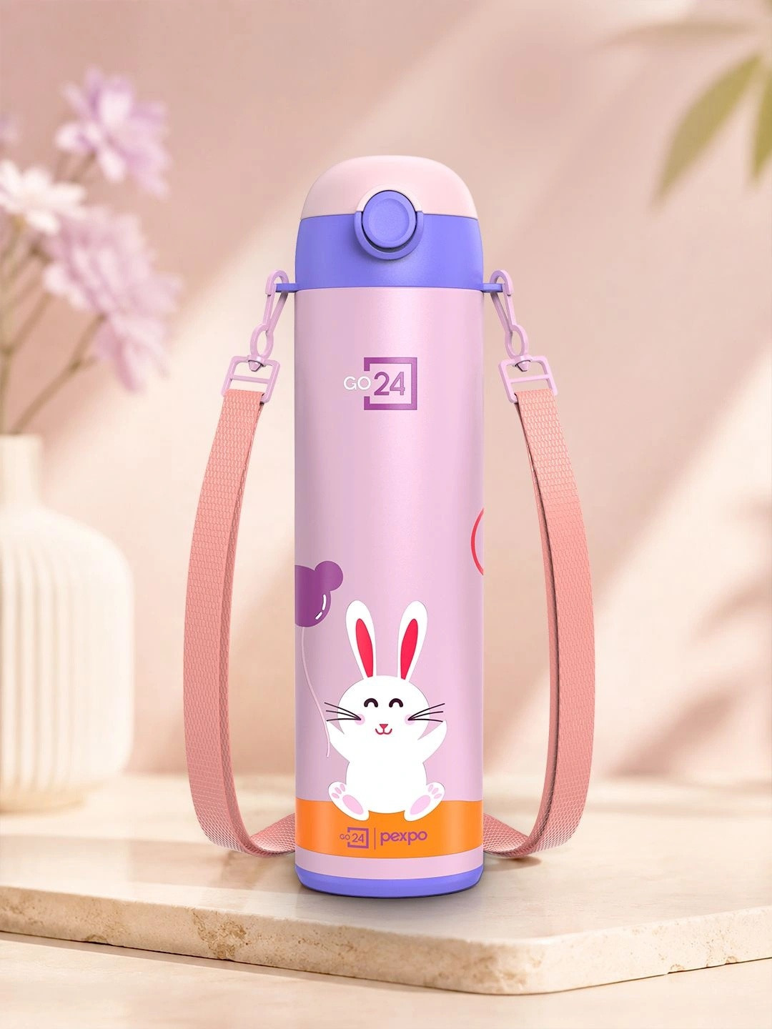 Go24 Pink Conversational Stainless Steel Double Wall Vacuum Flask - 470ml