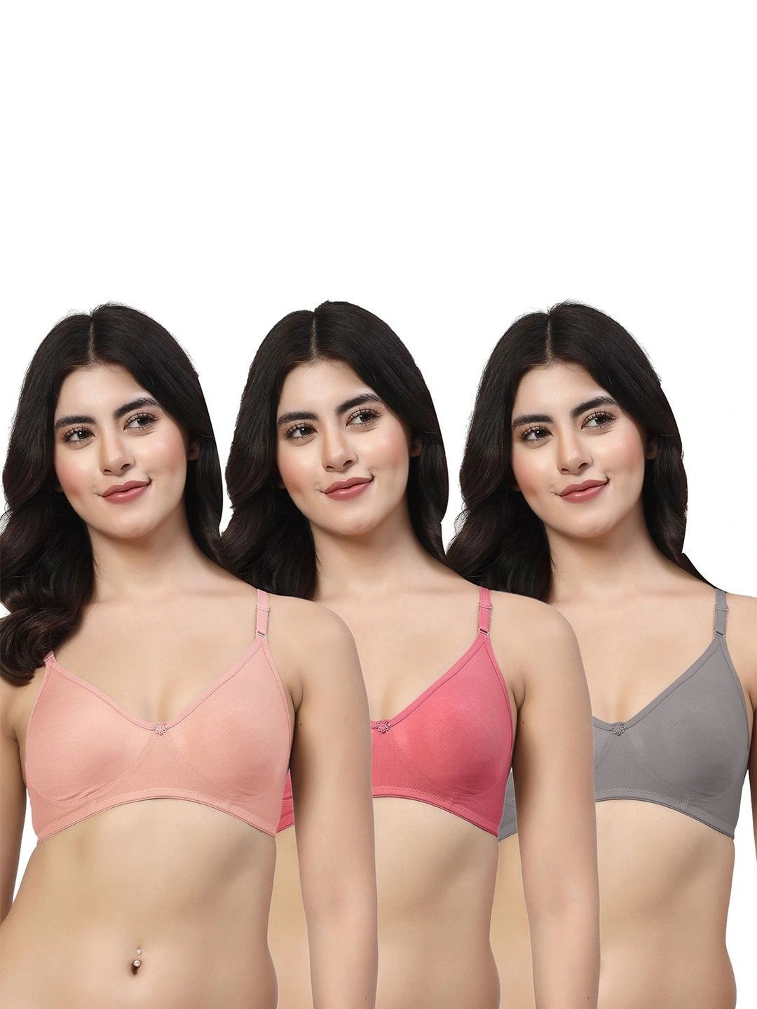 LILY Bra Pack of 3 Full Coverage Seamless Non Padded T Shirt Bra
