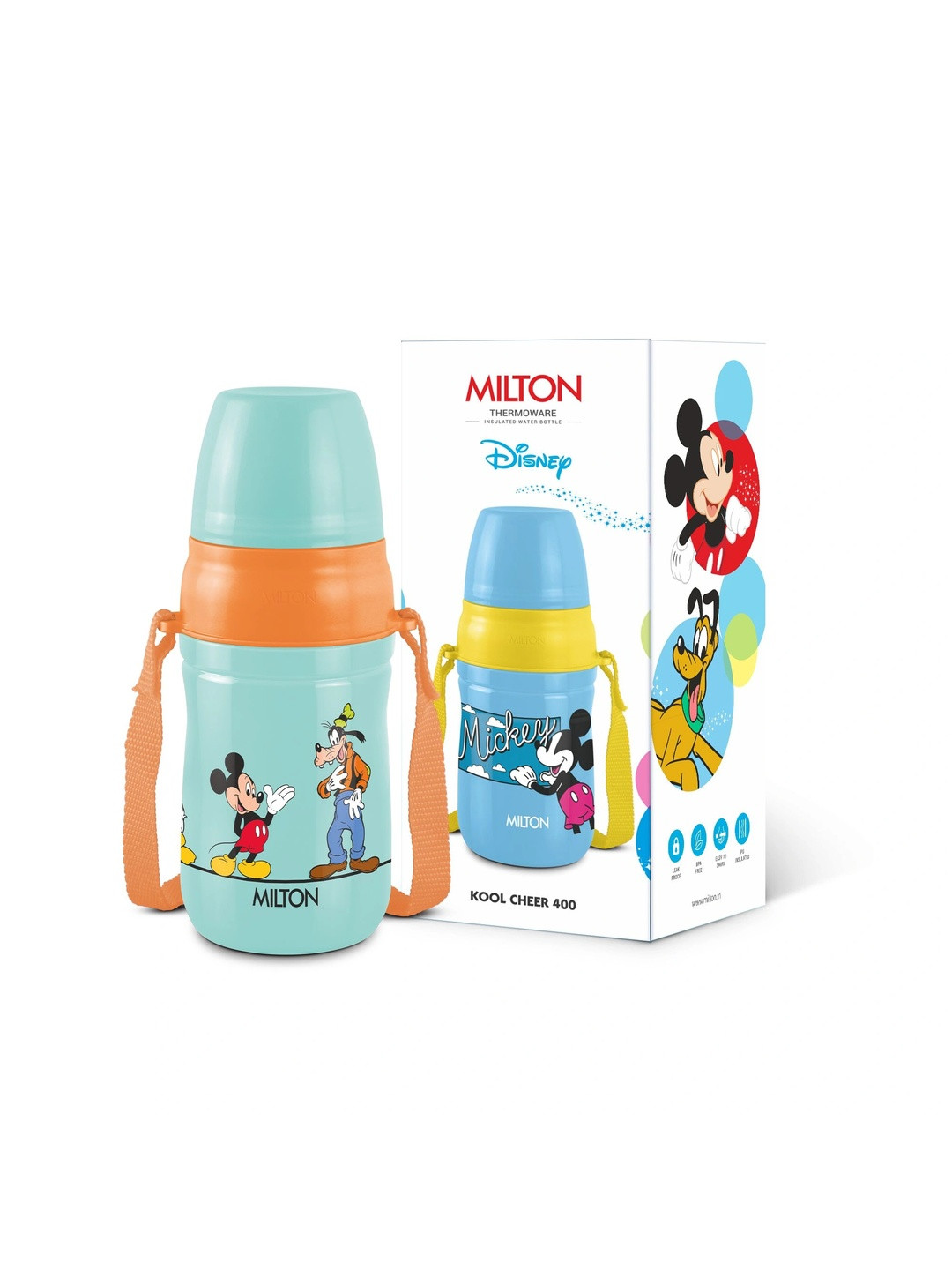 MILTON Disney Kool Cheer 400 Aqua Green 390 ml Plastic Insulated Leakproof Sipper Bottle