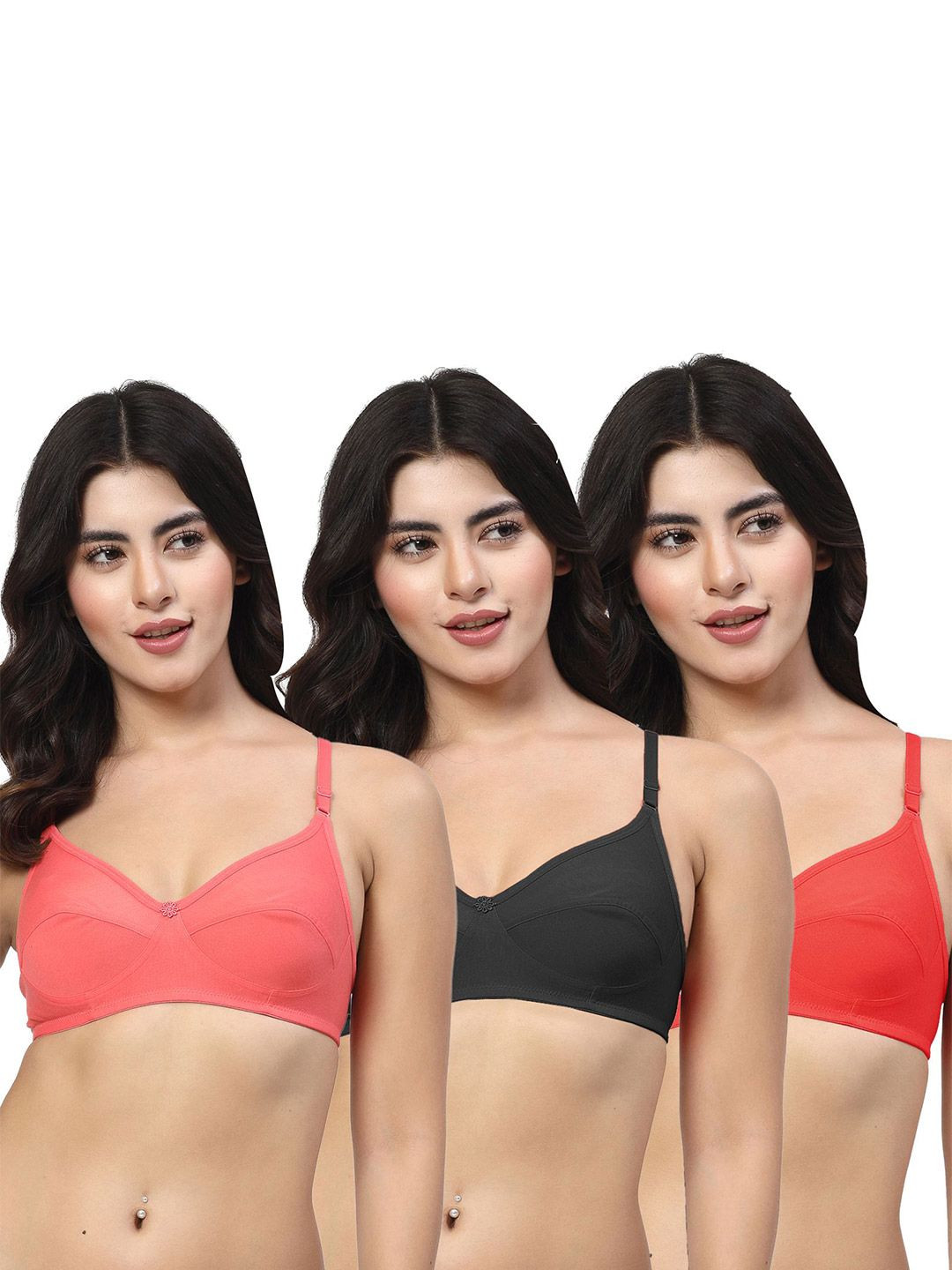 LILY Women Pack of 3 Full Coverage Non-Wired and Non Padded Bra