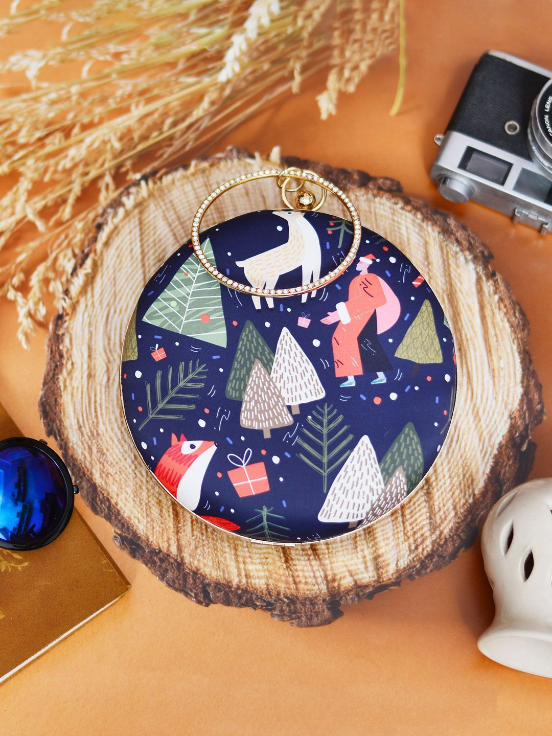 ARTKLIM Blue & Gold-Toned Printed Box Clutch