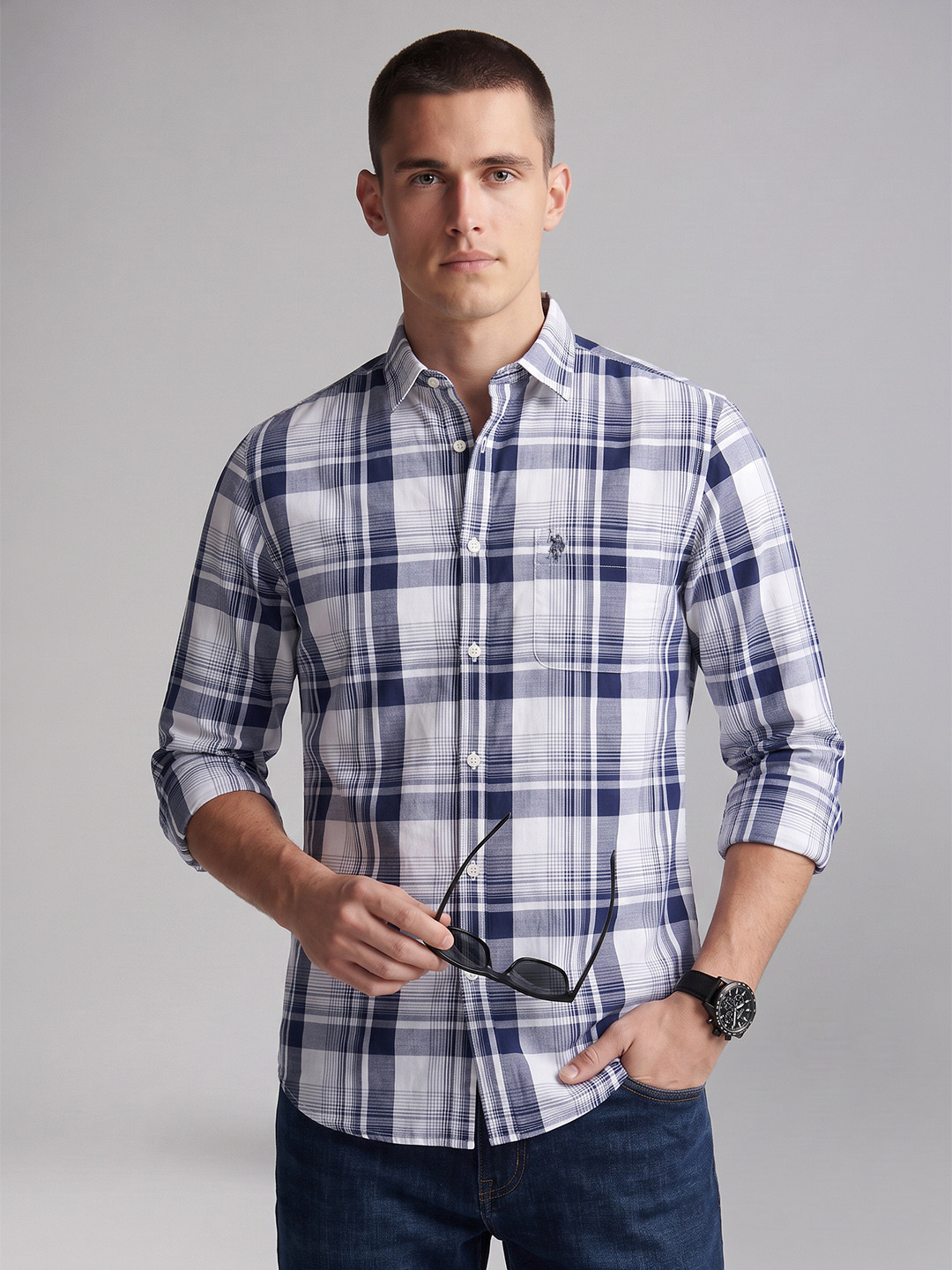 U.S. Polo Assn. Denim Co. Checked Pure Cotton Casual Shirt