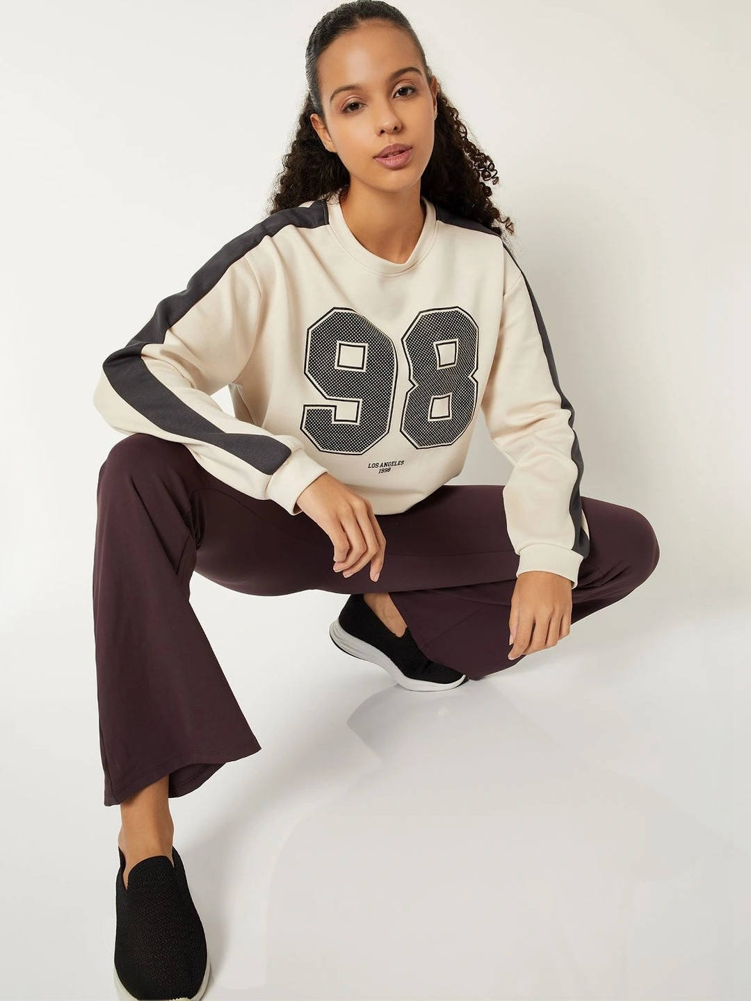max Women Varsity Printed Oversized Casual Sweatshirt