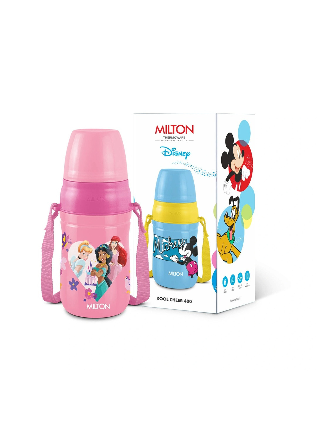 MILTON Disney Kool Cheer 400 Pink 390 ml Plastic Insulated Leakproof Sipper Bottle