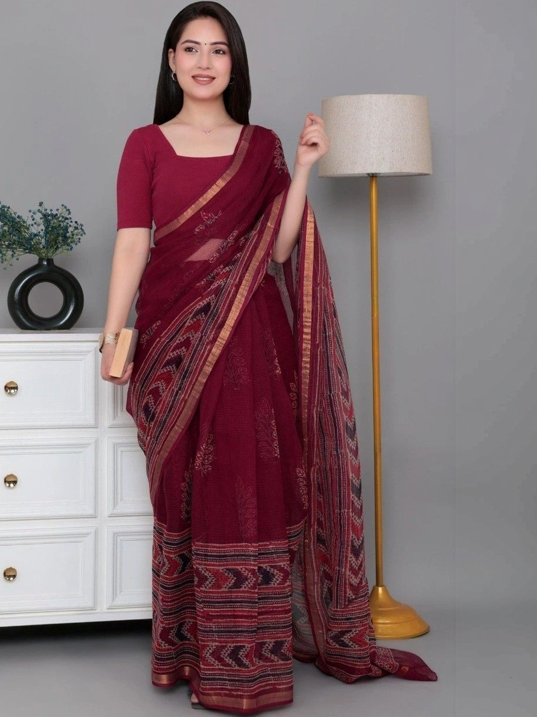 Mlada Women Readymade Square Neck Stretchable Solid Cotton Saree Blouse
