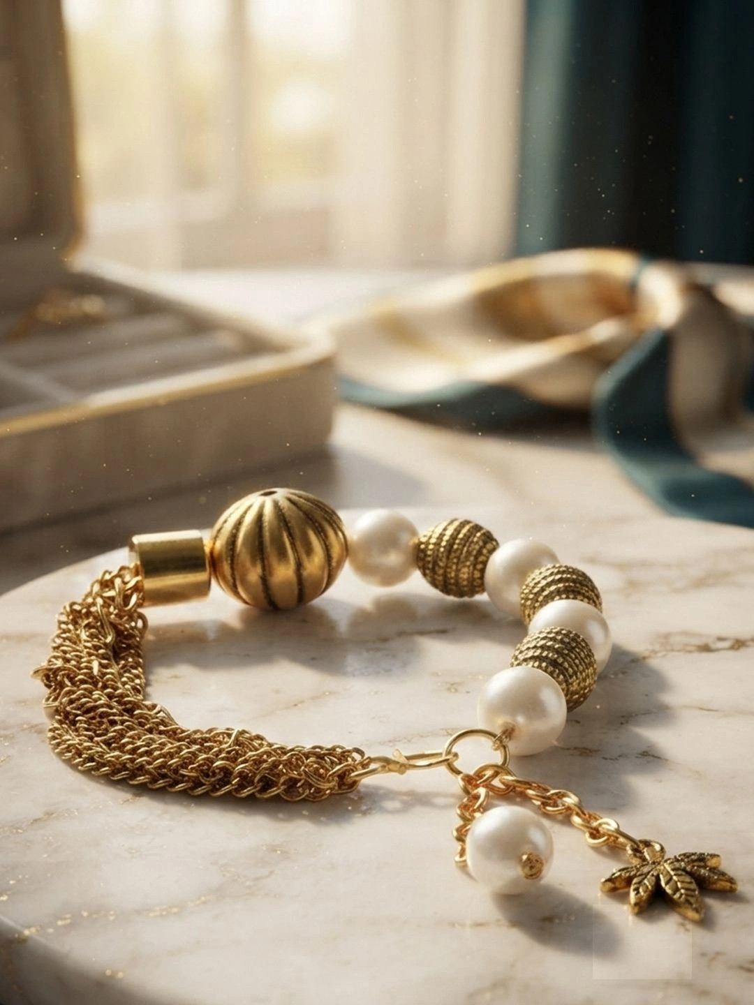 ANIKAS CREATION Gold-Plated Antique Link Bracelet