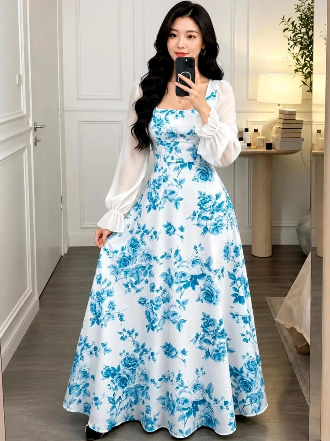 DIVU FASHION Floral Print Crepe A-Line Maxi Dress