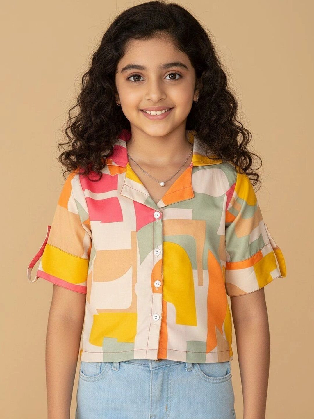 Aarya Designer Floral Print Mandarin Collar Crepe Top