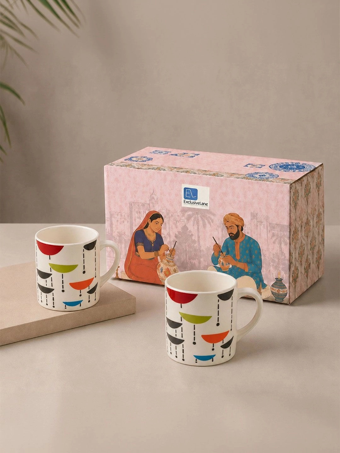 ExclusiveLane White & Multicoloured Printed Ceramic Glossy Mugs Set of Cups and Mugs