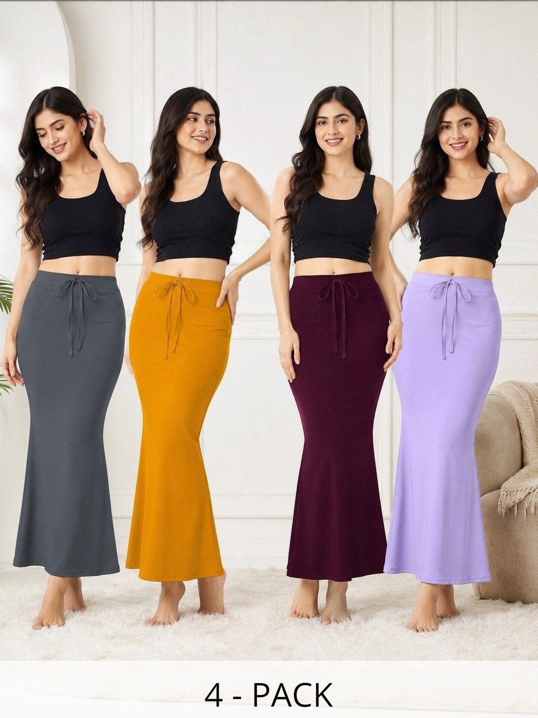 BAESD Pack Of 4 Pure Cotton High Waisted Saree Shapewears
