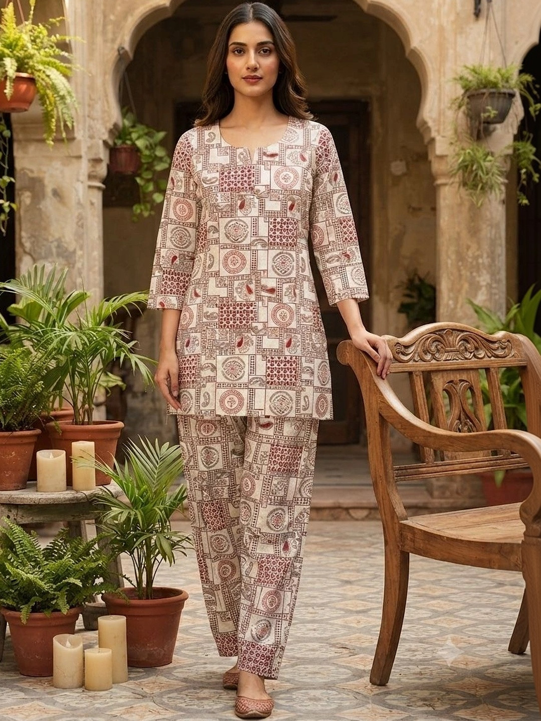 Sypher Boutique Women Ethnic Motifs Printed Regular Pure Cotton Kurta with Trousers