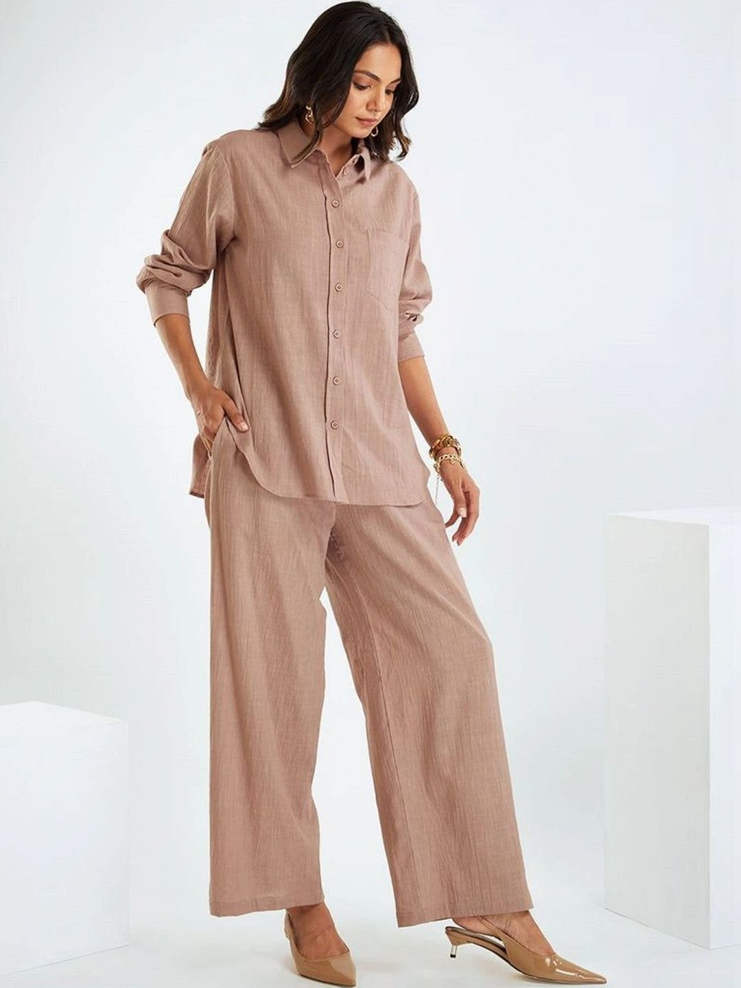 Milvia Woven Design Shirt with Palazzos