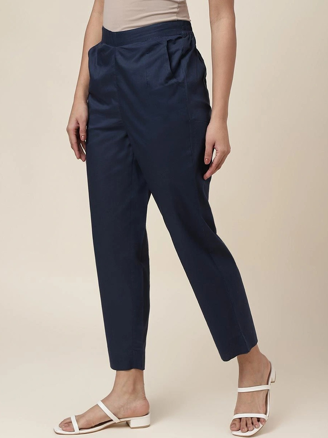 Fabindia Women High-Rise Easy Wash Trousers