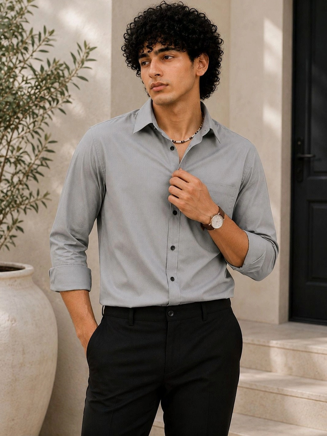 AGNIVAR COLLECTION Men Standard Tailored Fit Semi Sheer Casual Shirt