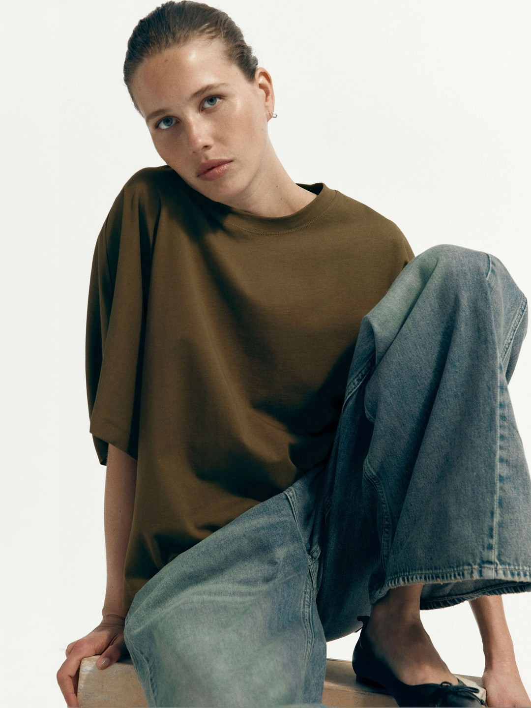 H&M Batwing-Sleeved Round Neck Cotton T-Shirt