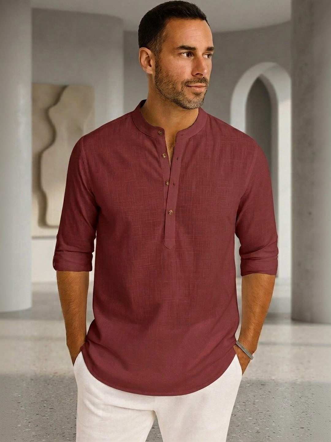 ZBIO Men Cotton Kurta with Mandarin Collar