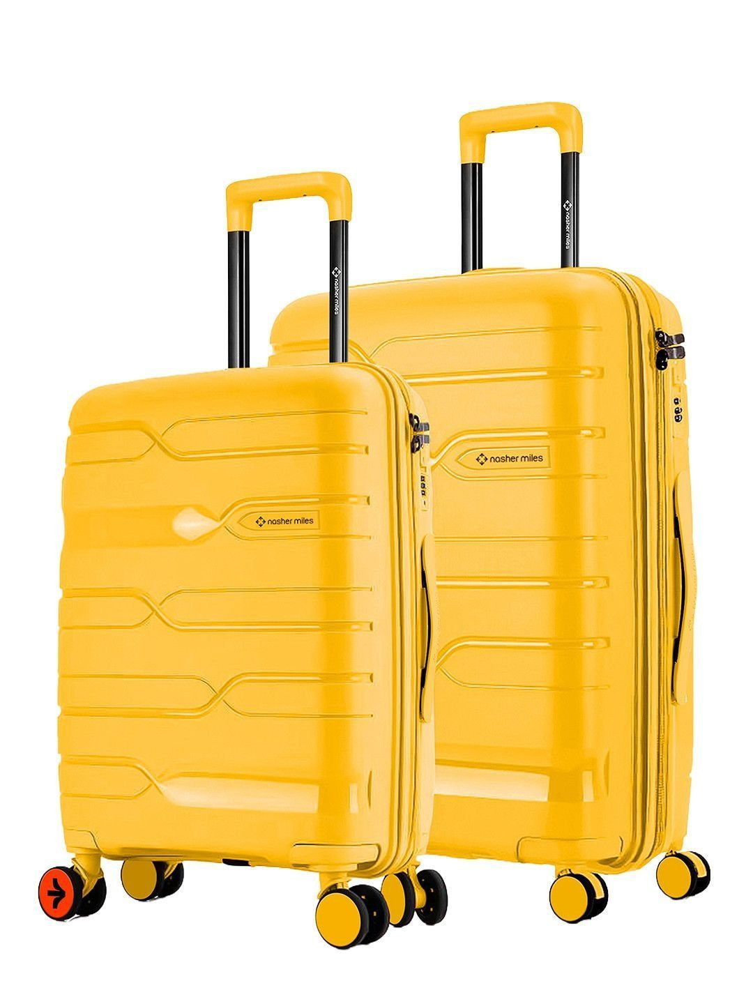 Nasher Miles Paris Combo Set of 2 Yellow Medium & Large Hard Suitcase Trolley Bag 76L/111L