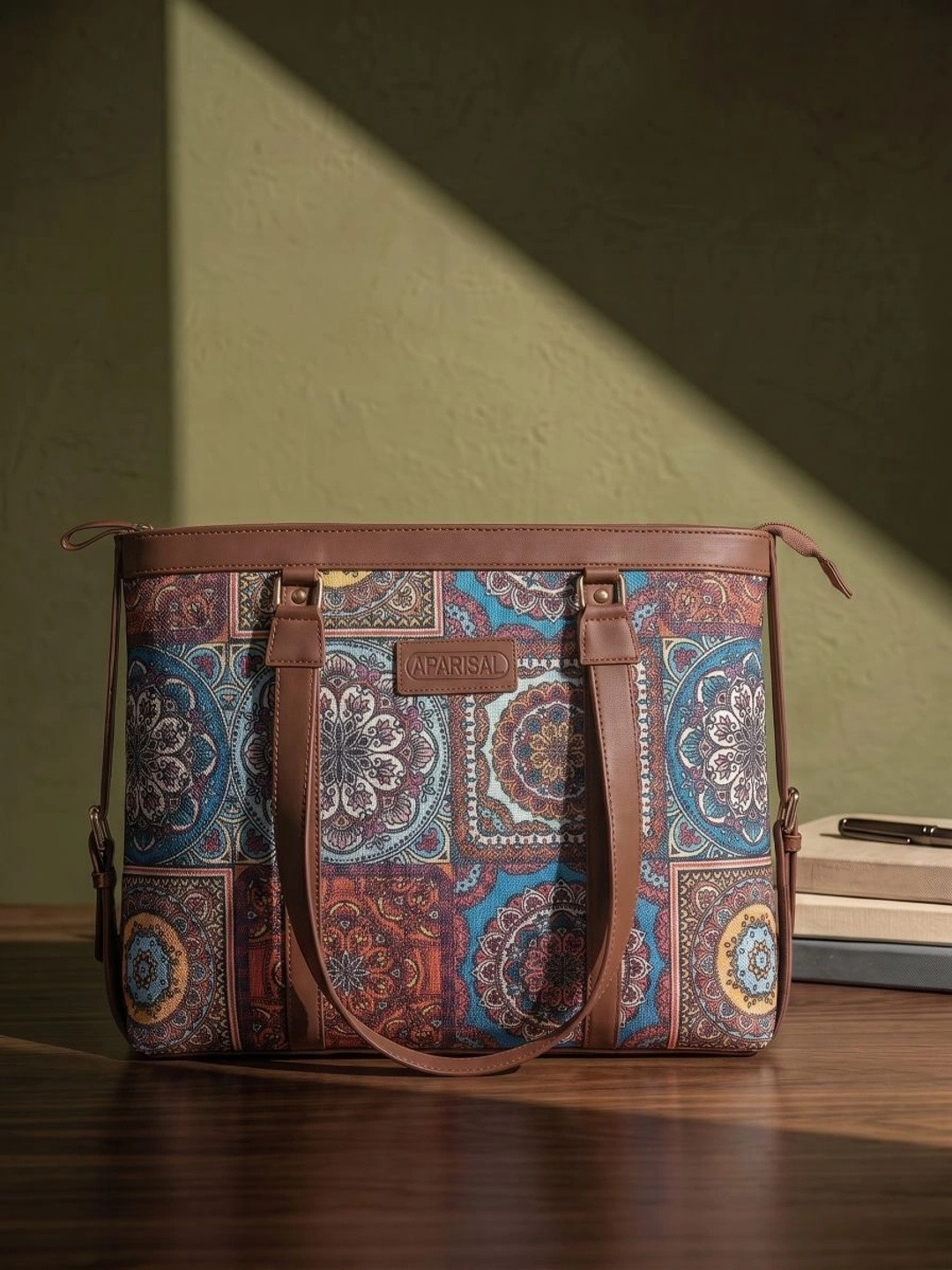PARISAL Geometric Printed Structured Tote Bag