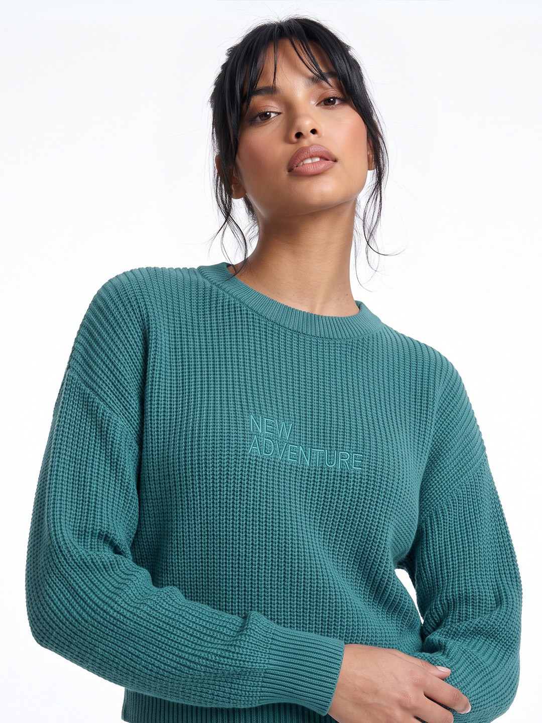 glitchez Typography Embroidered Oversized Fit Pullover Sweaters