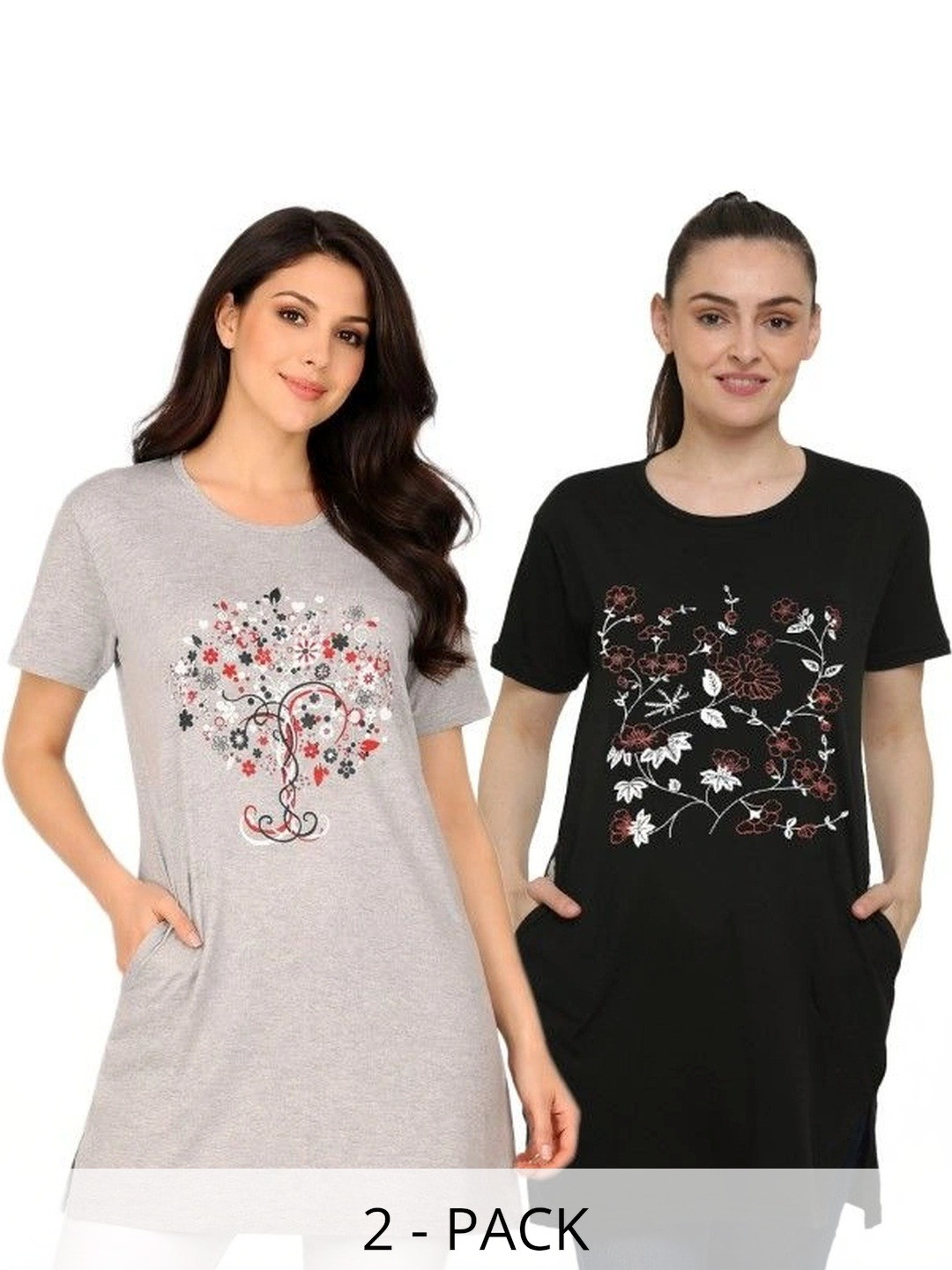 DASPRATION Women Floral 2 Printed Pockets T-shirt