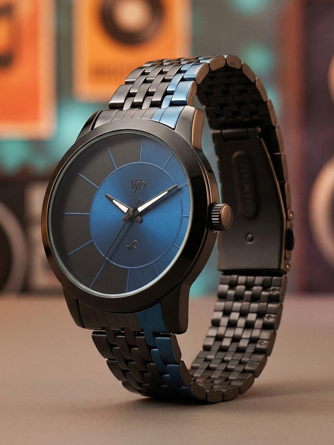 Fastrack Men Vyb Phantom Quartz Black + Blue Dial Watch - FV30058KM01W