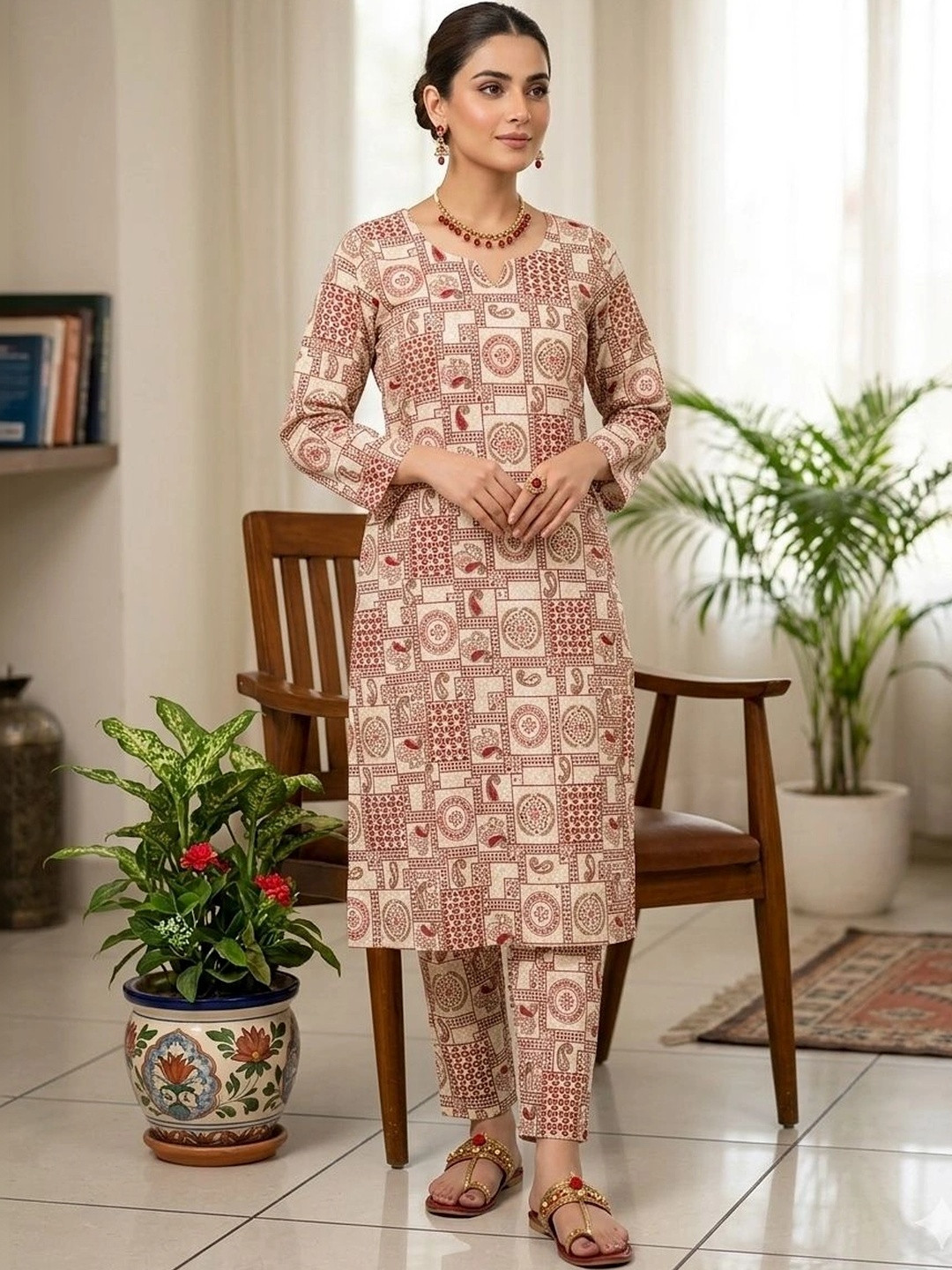 Sypher Boutique Ethnic Motifs Printed Pure Cotton Straight Kurta with Trousers