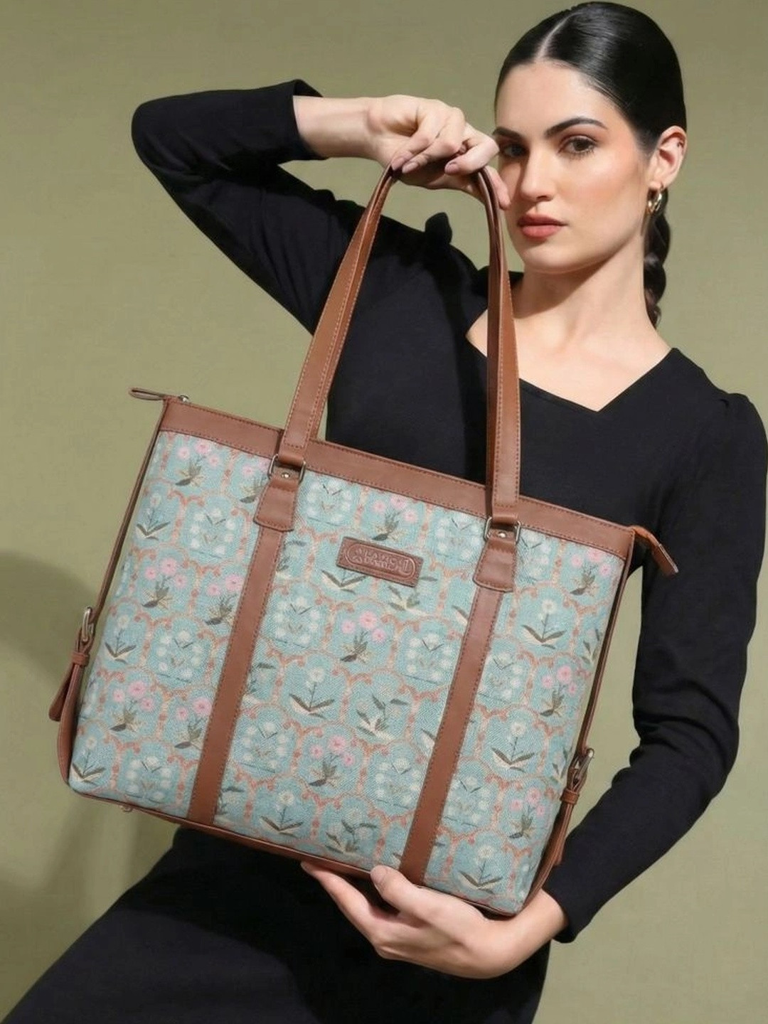 PARISAL Floral Printed Structured Tote Bag