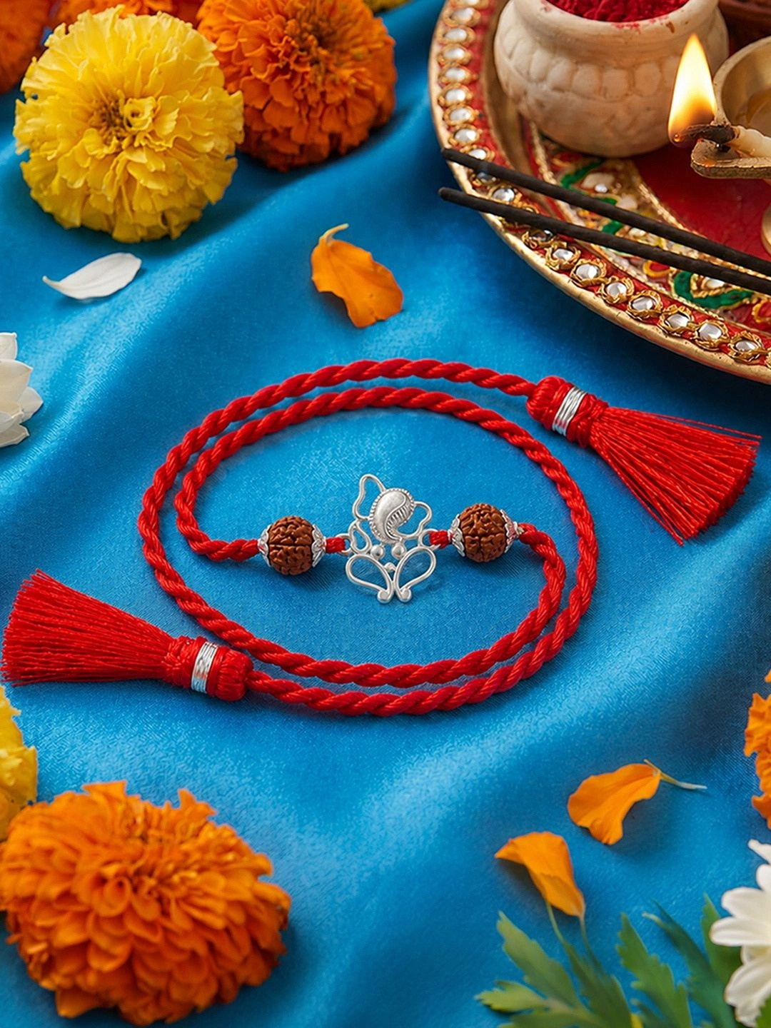 Zavya 925 Sterling Silver Ganesha Symbol Rakhi for Brother