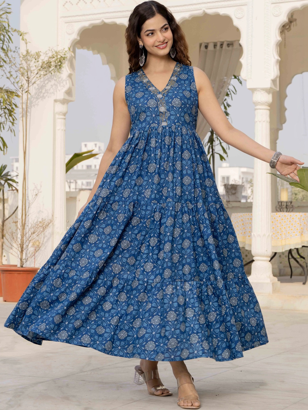 RD FAB Floral Print A-Line Maxi Dress