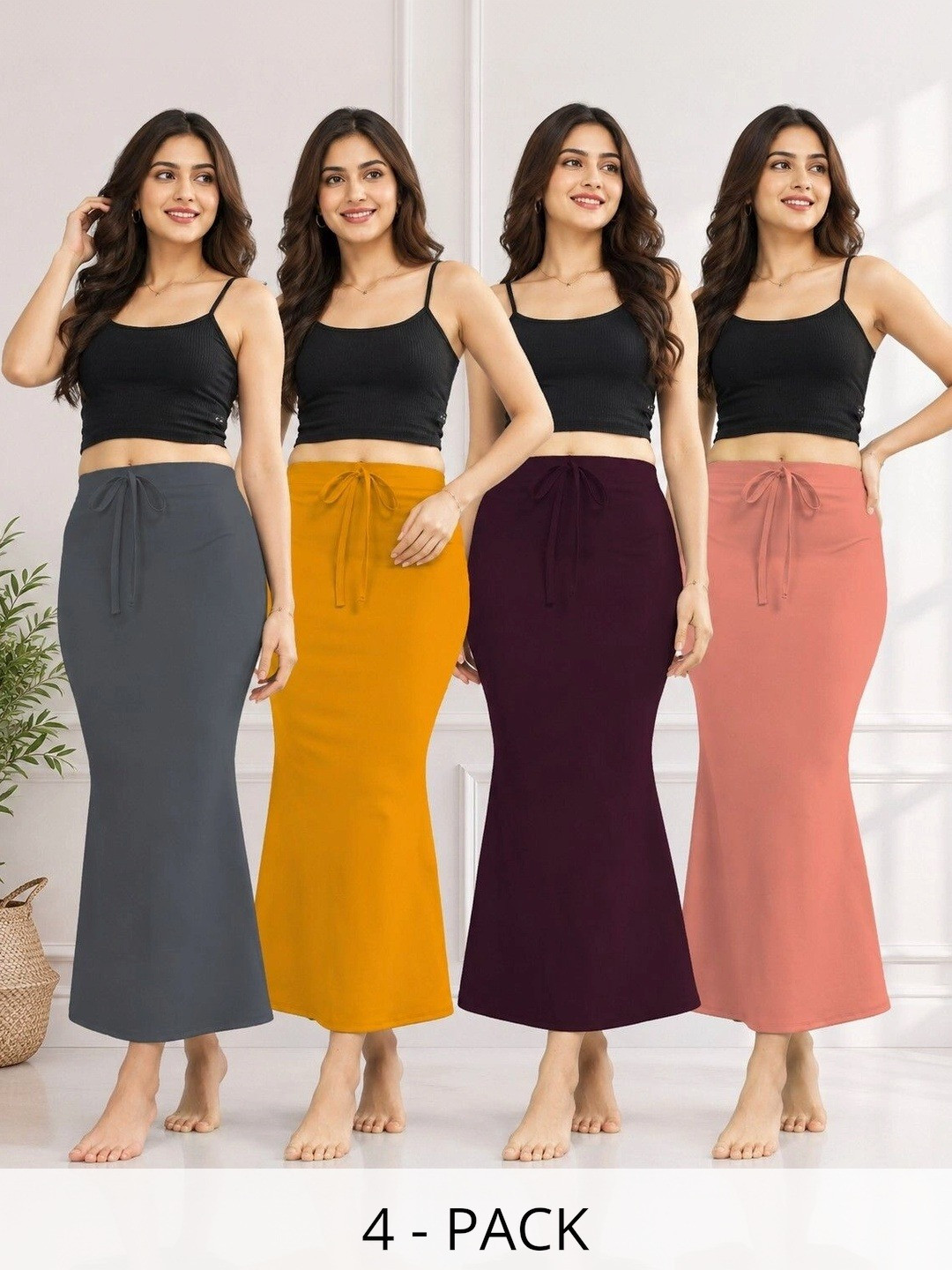 BAESD Pack Of 4 Pure Cotton High Waisted Saree Shapewears