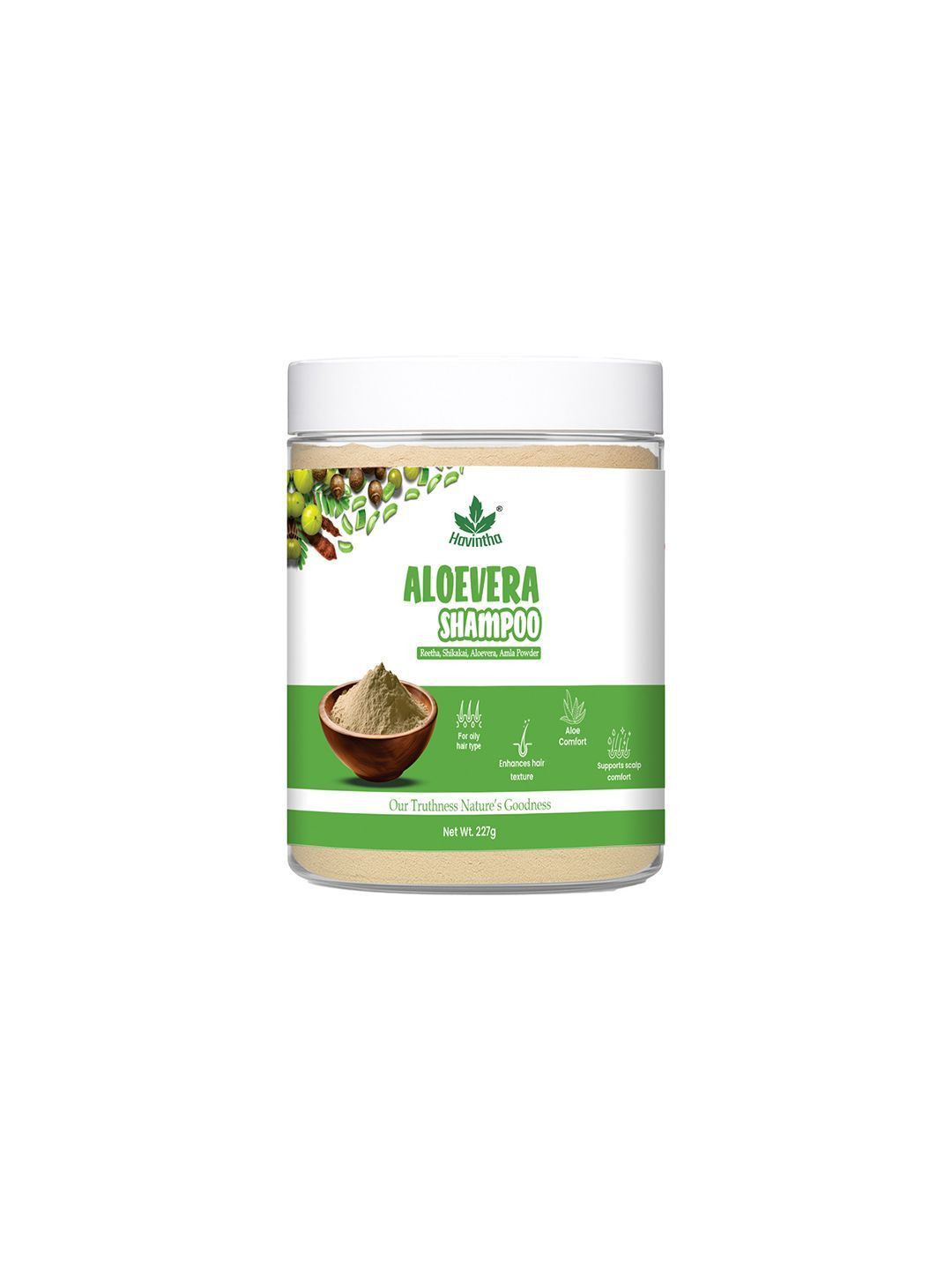 Havintha Natural Amla Reetha Shikakai & Aloevera Powder Shampoo for Oily Hair - 227 g