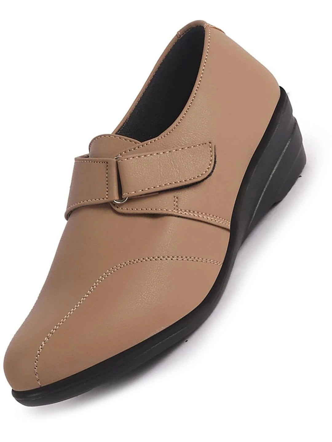 FAUSTO Women Cheeku Formal Office Hook and Loop Platform Wedge Heel Slip On Shoes