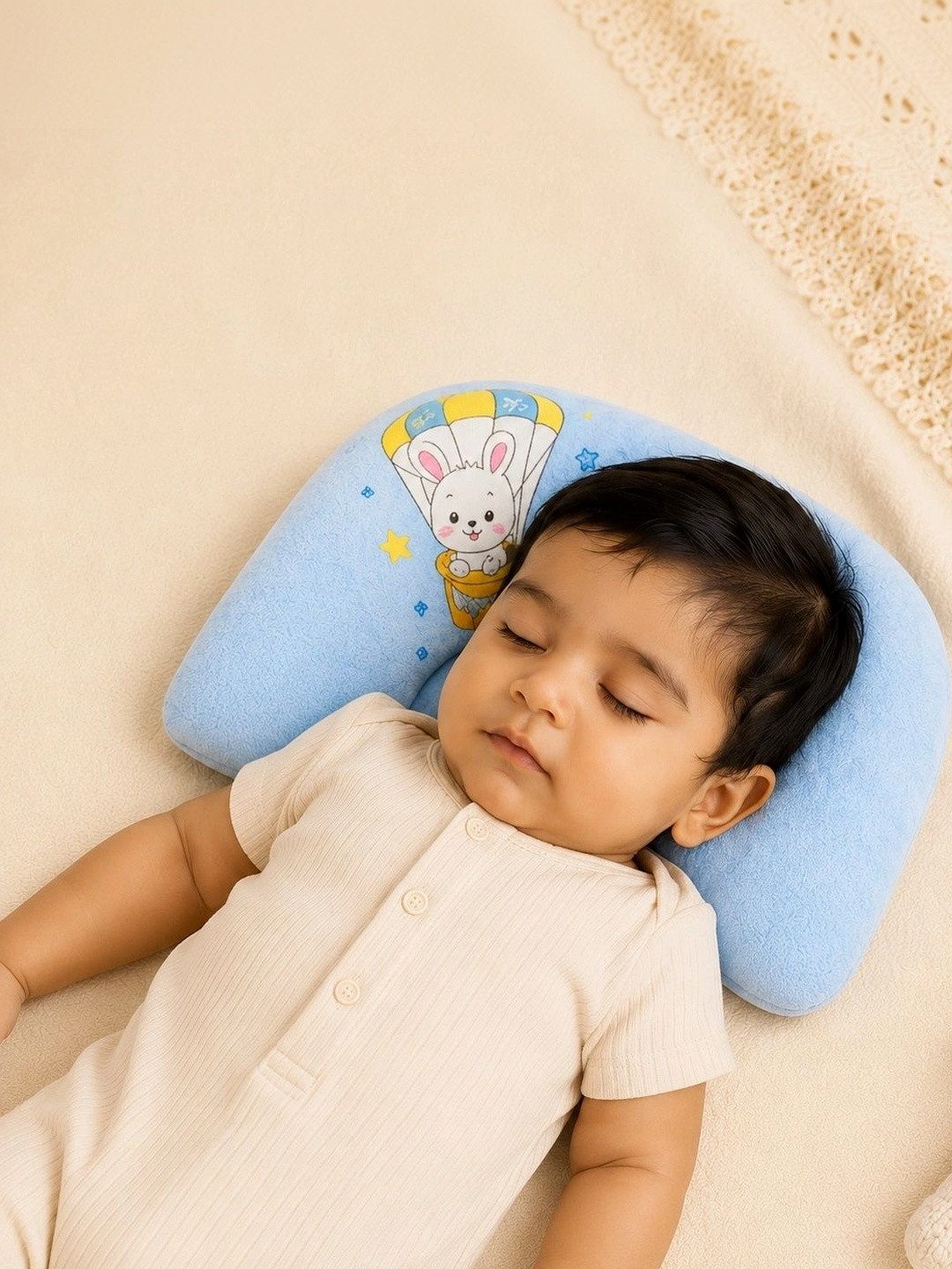 NeonateCare Blue & White Printed Mustard Seed Pillow