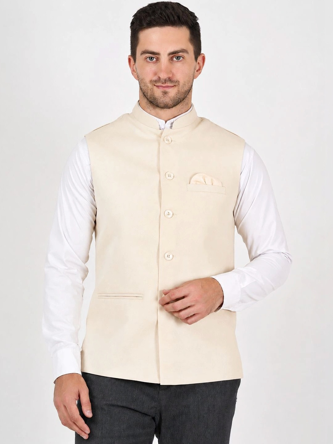 Badoliya & Sons Cotton Linen Woven Nehru Jackets