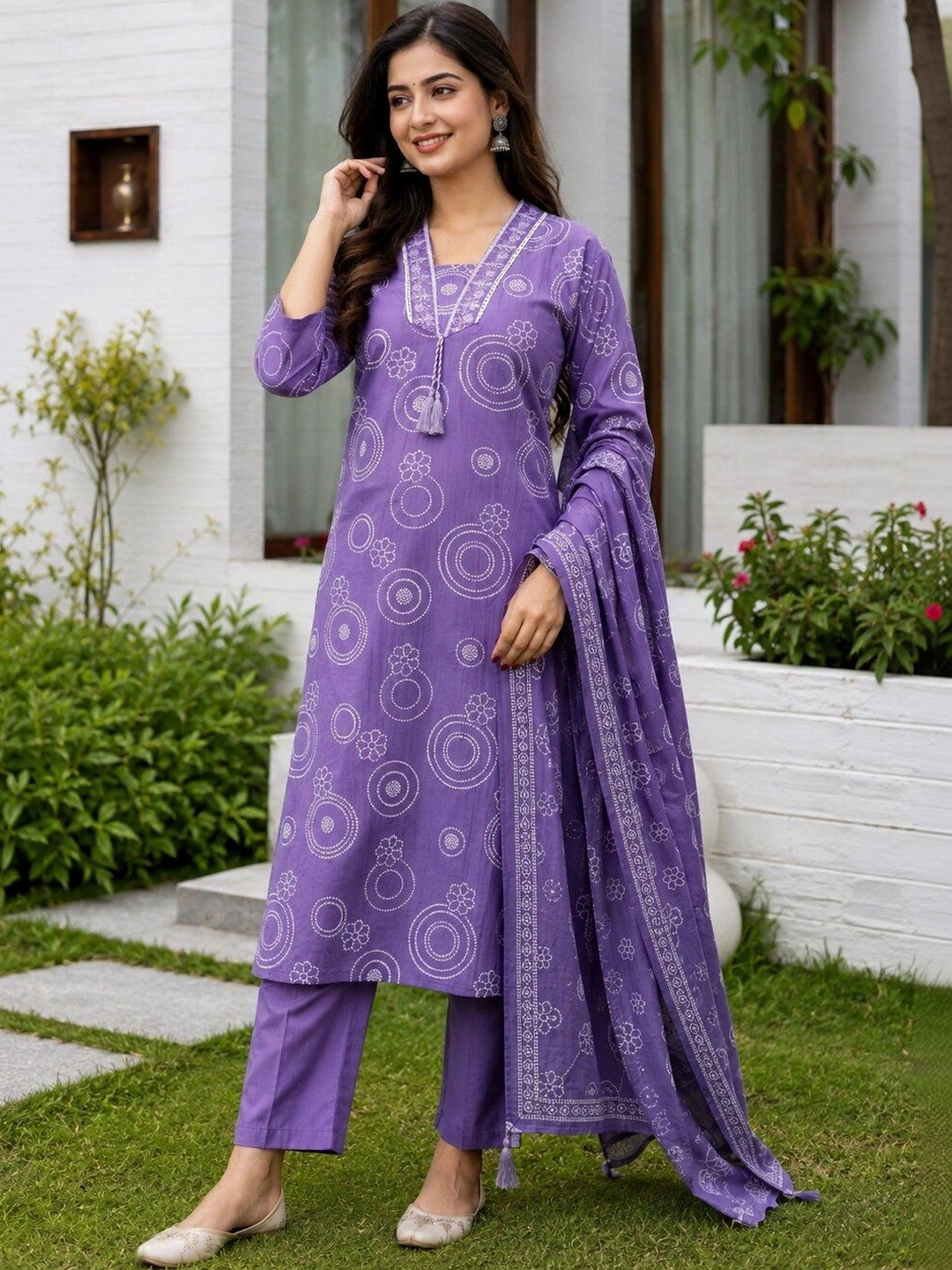 MANJALI DESIGN Women Printed Regular Pure Cotton Kurta with Trousers & With Dupatta