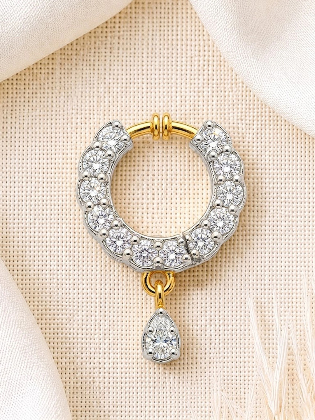 PRIVIU Gold-Plated American Diamond Ring Nosepin