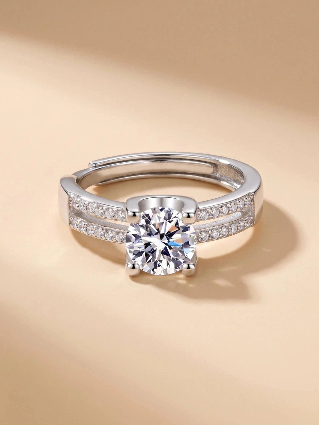 MYKI Silver-Plated CZ-Studded Adjustable Finger Ring