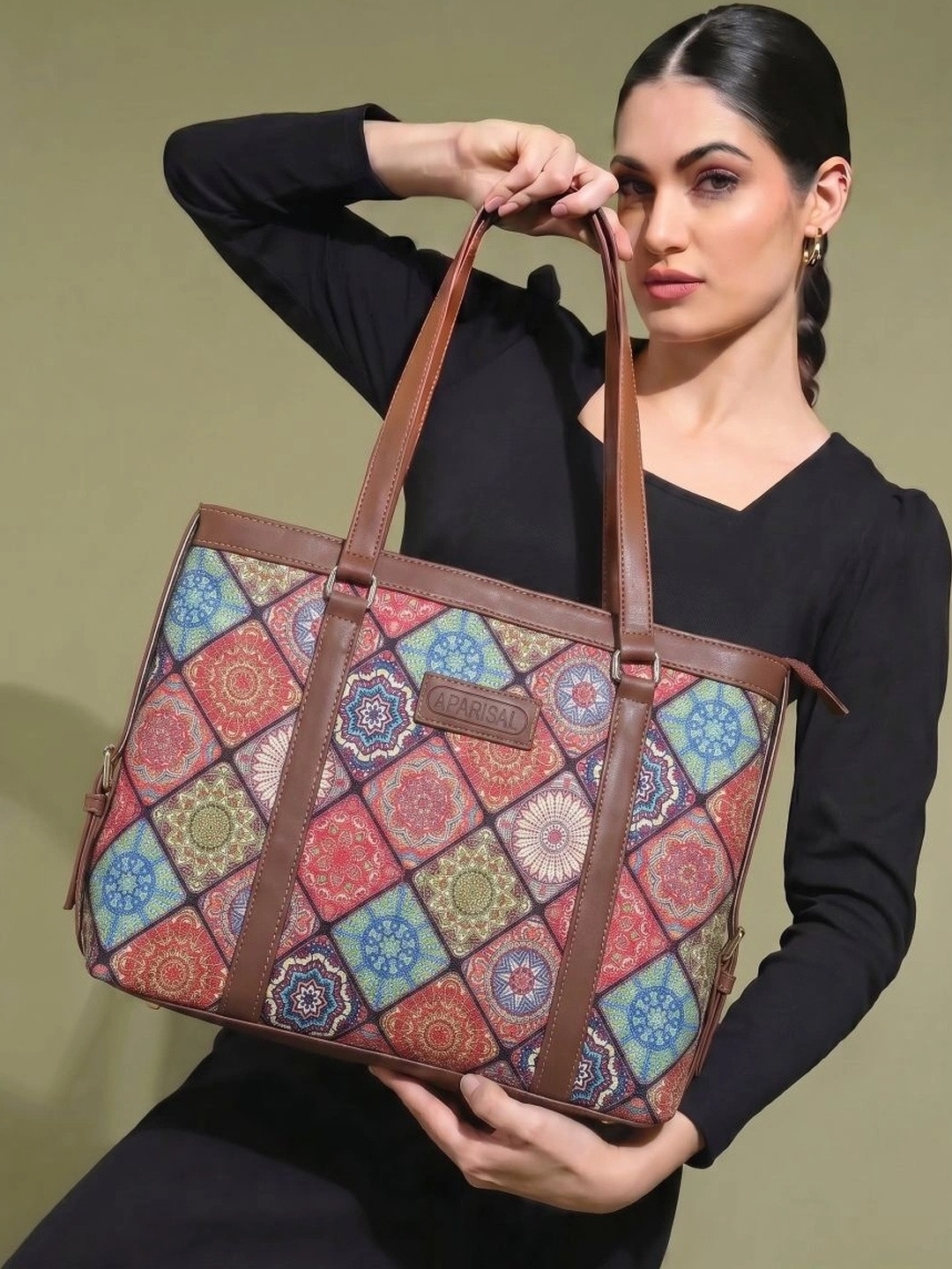 PARISAL Ethnic Motifs Printed Structured Tote Bag