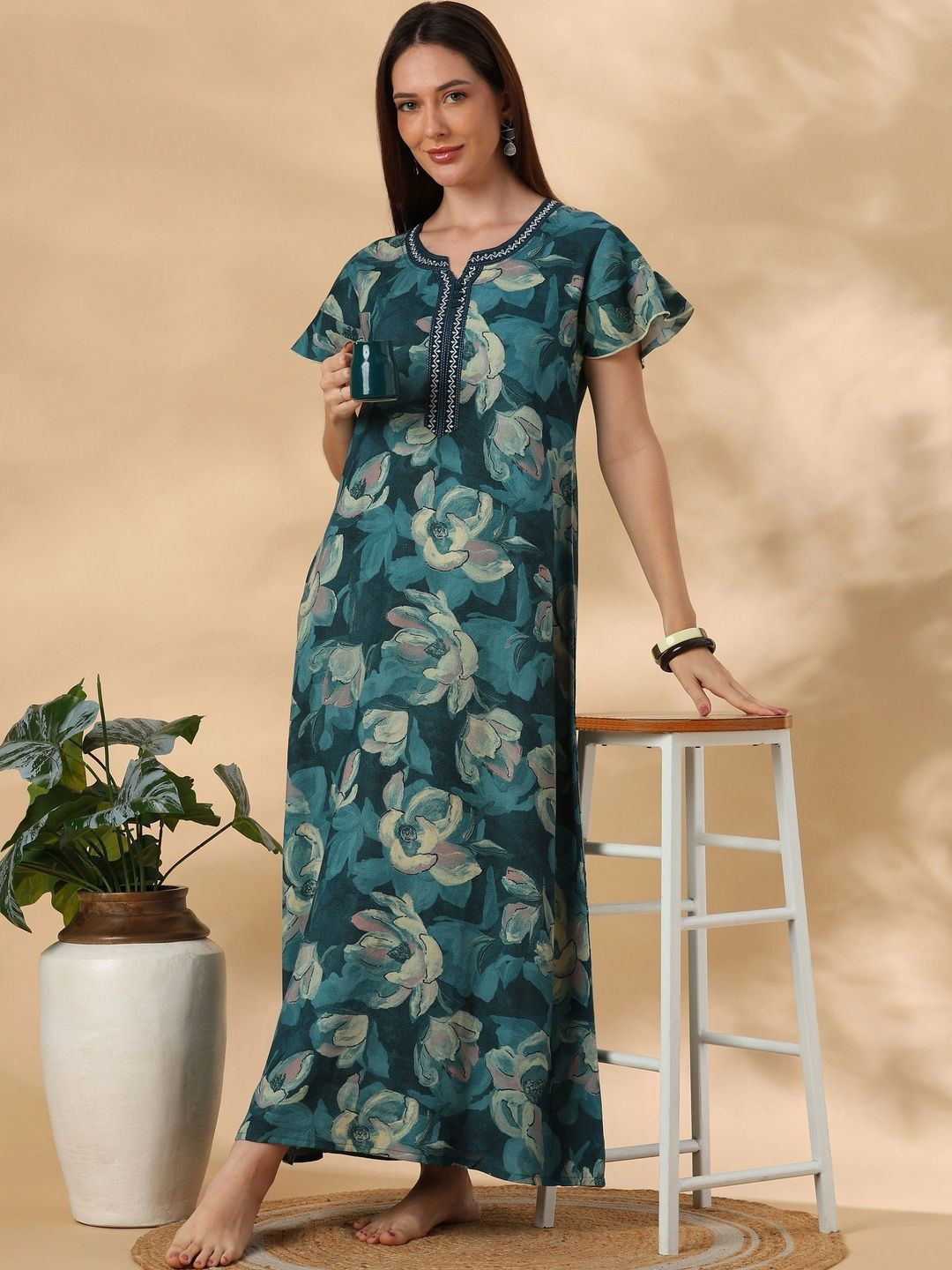 9shines Label Printed Maxi Nightdress
