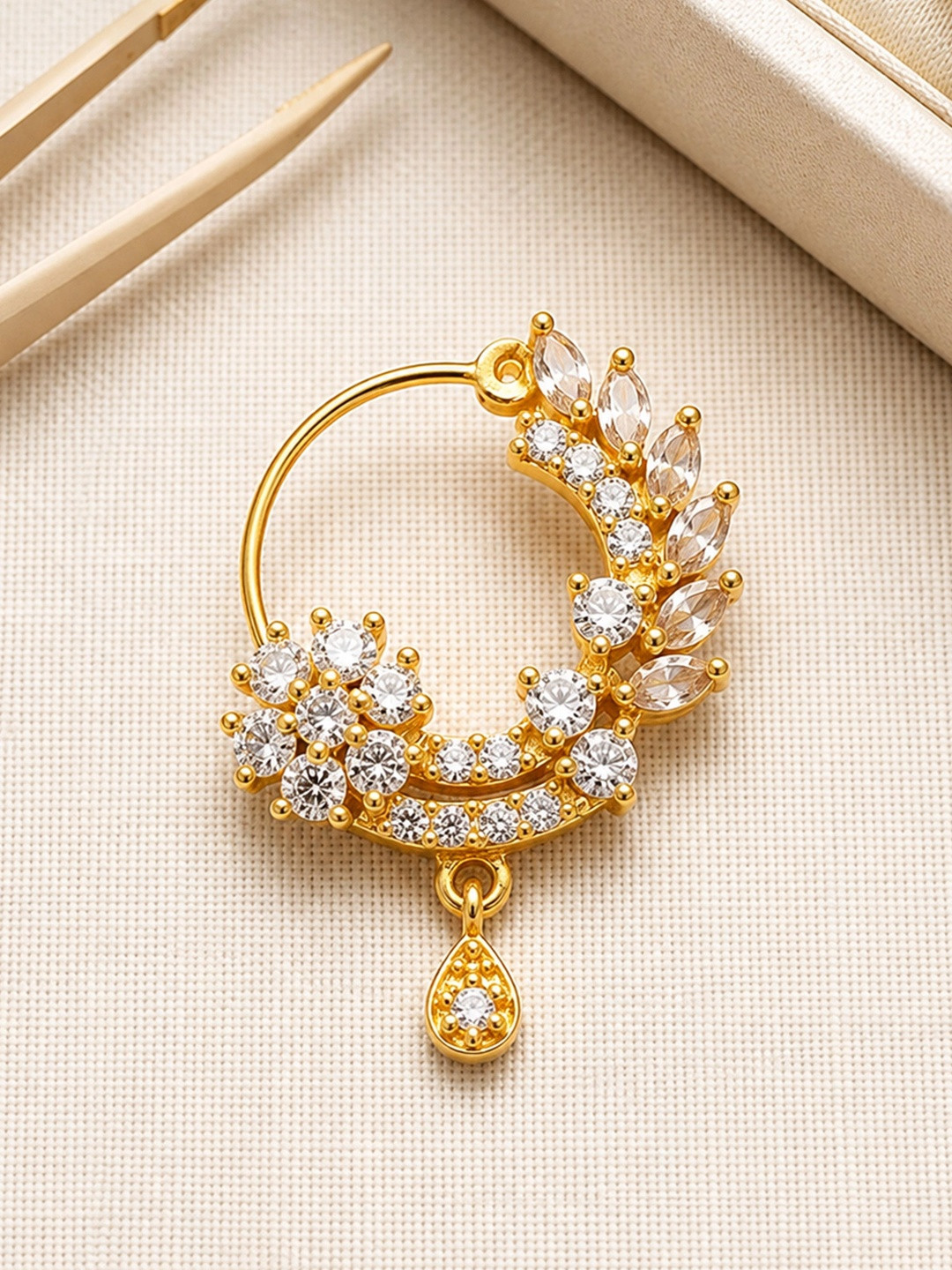 PRIVIU Gold-Plated American Diamond Ring Nosepin
